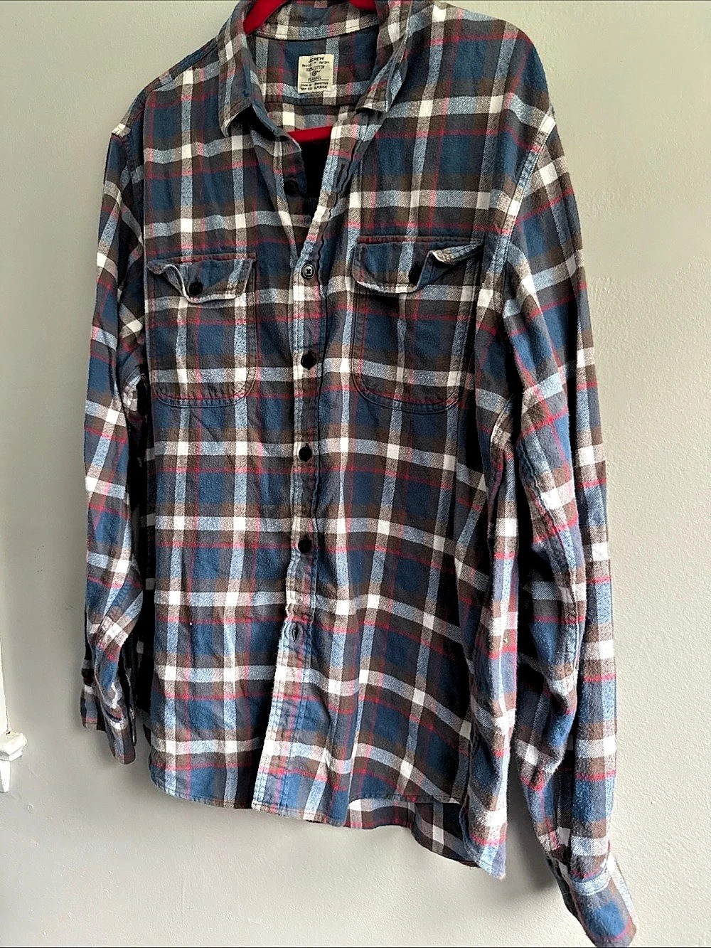 Vintage J.Crew Plaid Cotton Shirt in Blue & Red Size Large Like New